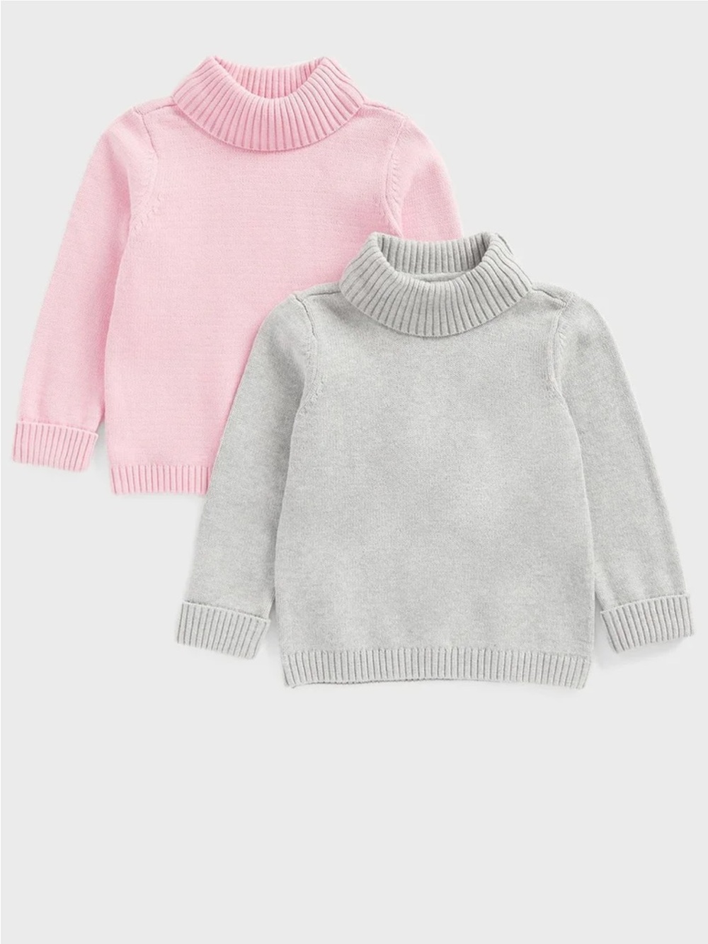 Kids Soft Turtleneck Sweater - Pink & Light Gray
